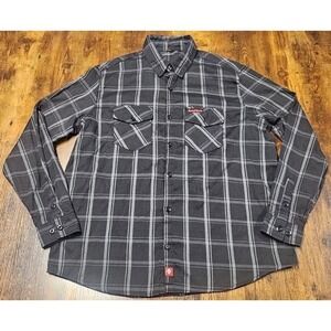Demons Behind Me Flannel Shirt Men's Size 3XL Button Up Black Gray Plaid